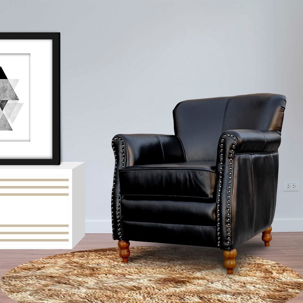 Kit 03 Poltronas Decorativas Sala de Estar Brunei Pés Madeira Preto Couro G58 - Gran Belo