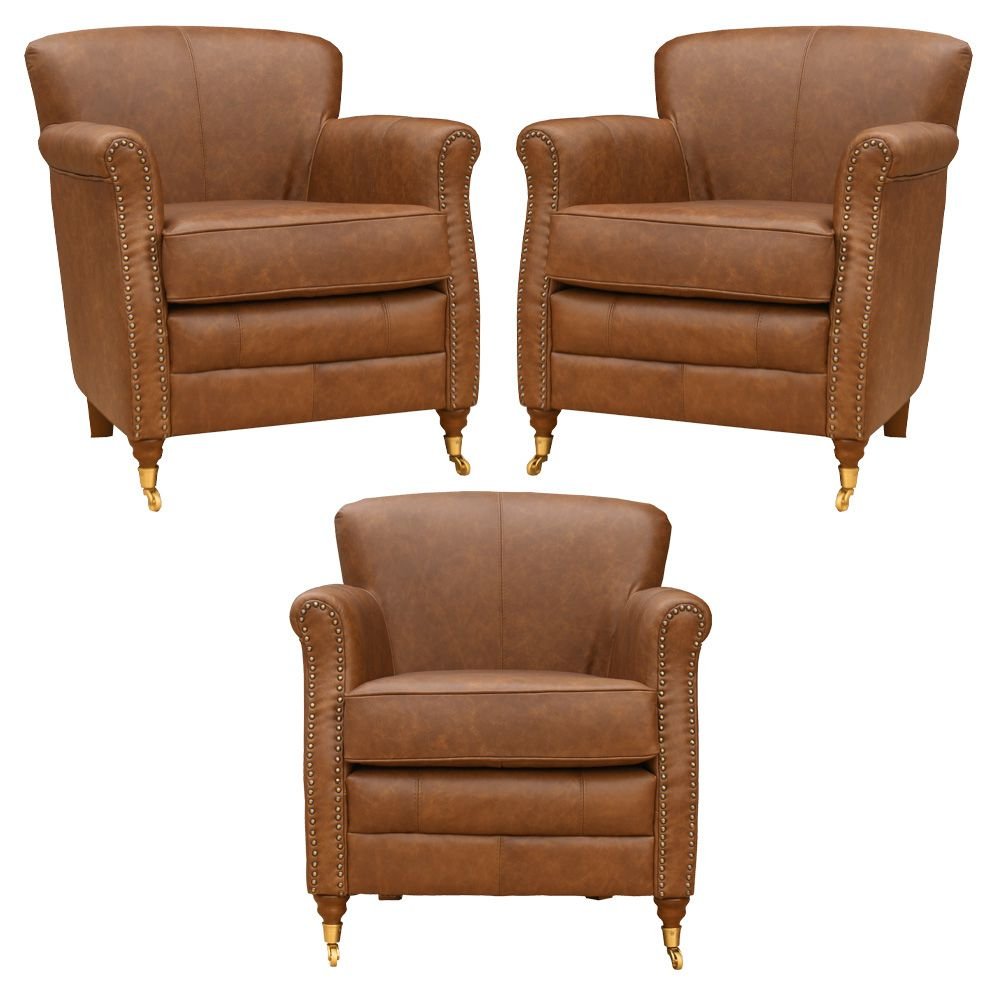 Kit 03 Poltronas Decorativas Sala de Estar Brunei Pés Príncipe Couro Mel G58 - Gran Belo