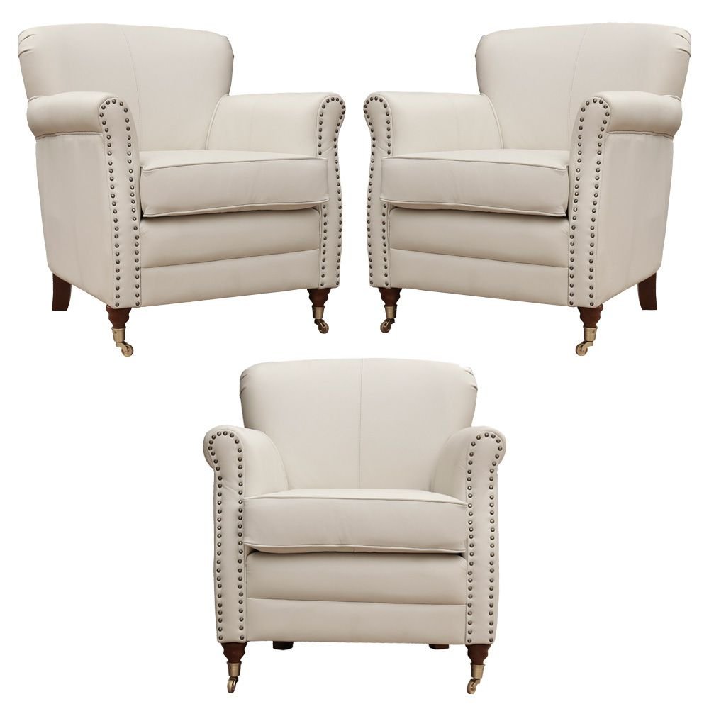 Kit 03 Poltronas Decorativas Sala de Estar Brunei Pés Príncipe Couro Off White G58 - Gran Belo
