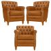Kit 03 Poltronas Decorativas Sala de Estar Níger Pés Madeira Couro Mel G58 - Gran Belo