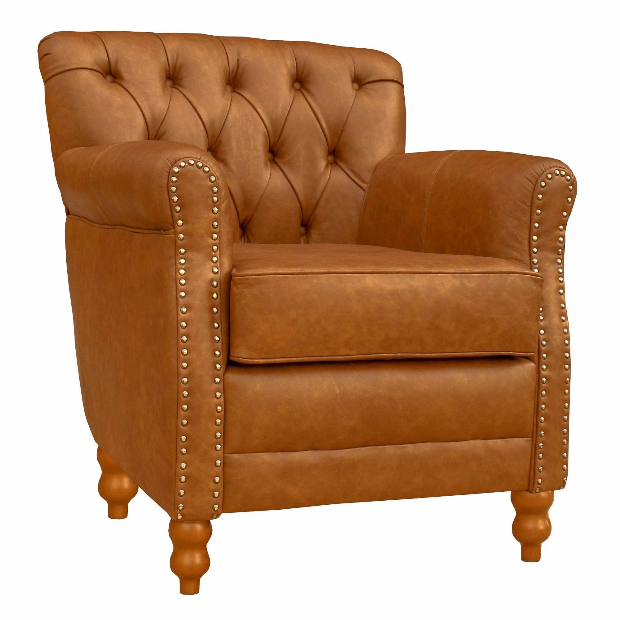 Kit 03 Poltronas Decorativas Sala de Estar Níger Pés Madeira Couro Mel G58 - Gran Belo