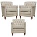 Kit 03 Poltronas Decorativas Sala de Estar Níger Pés Madeira Couro Off White G58 - Gran Belo