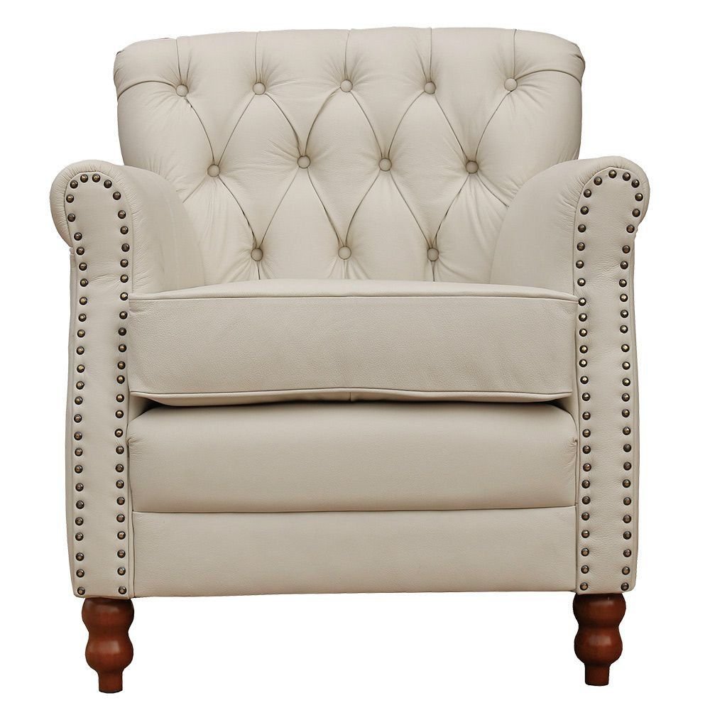 Kit 03 Poltronas Decorativas Sala de Estar Níger Pés Madeira Couro Off White G58 - Gran Belo