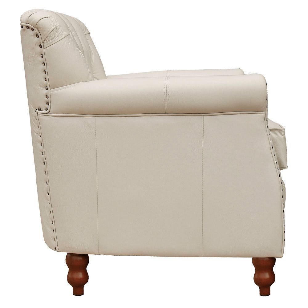 Kit 03 Poltronas Decorativas Sala de Estar Níger Pés Madeira Couro Off White G58 - Gran Belo