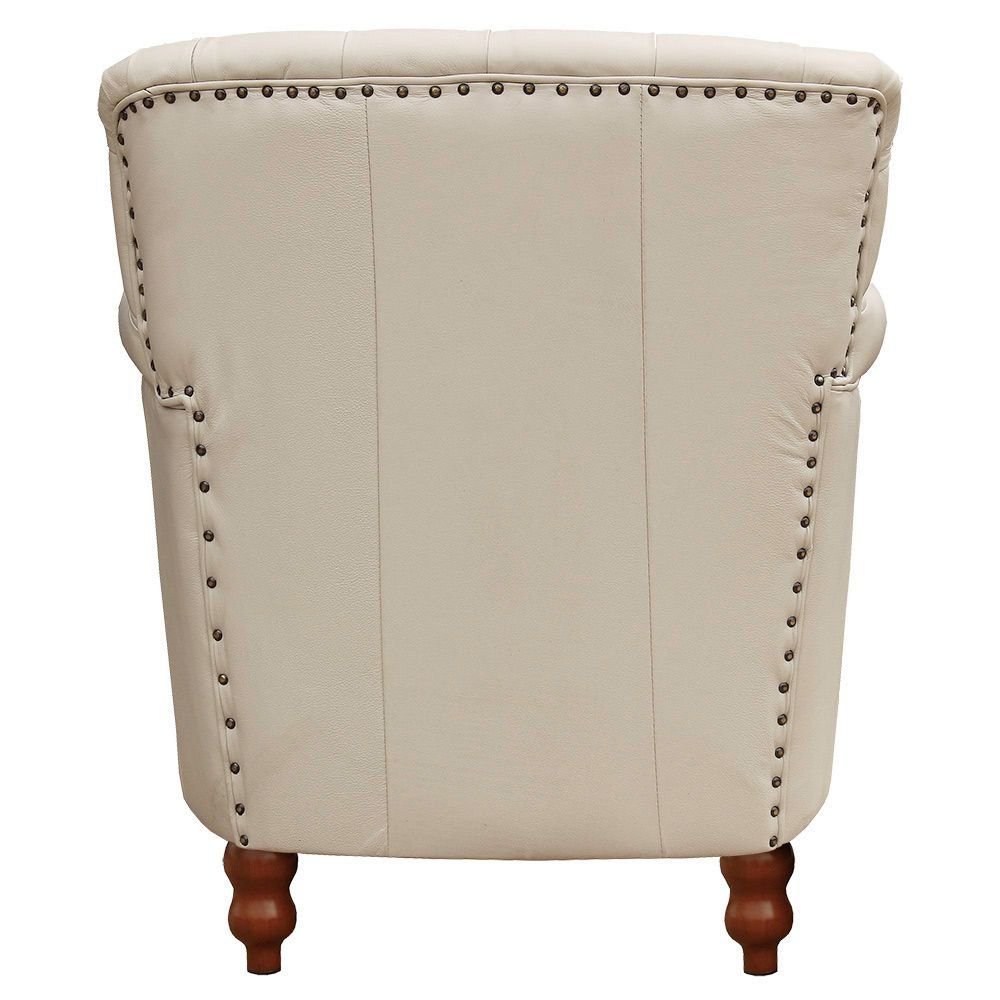 Kit 03 Poltronas Decorativas Sala de Estar Níger Pés Madeira Couro Off White G58 - Gran Belo