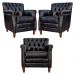 Kit 03 Poltronas Decorativas Sala de Estar Níger Pés Madeira Couro Preto G58 - Gran Belo