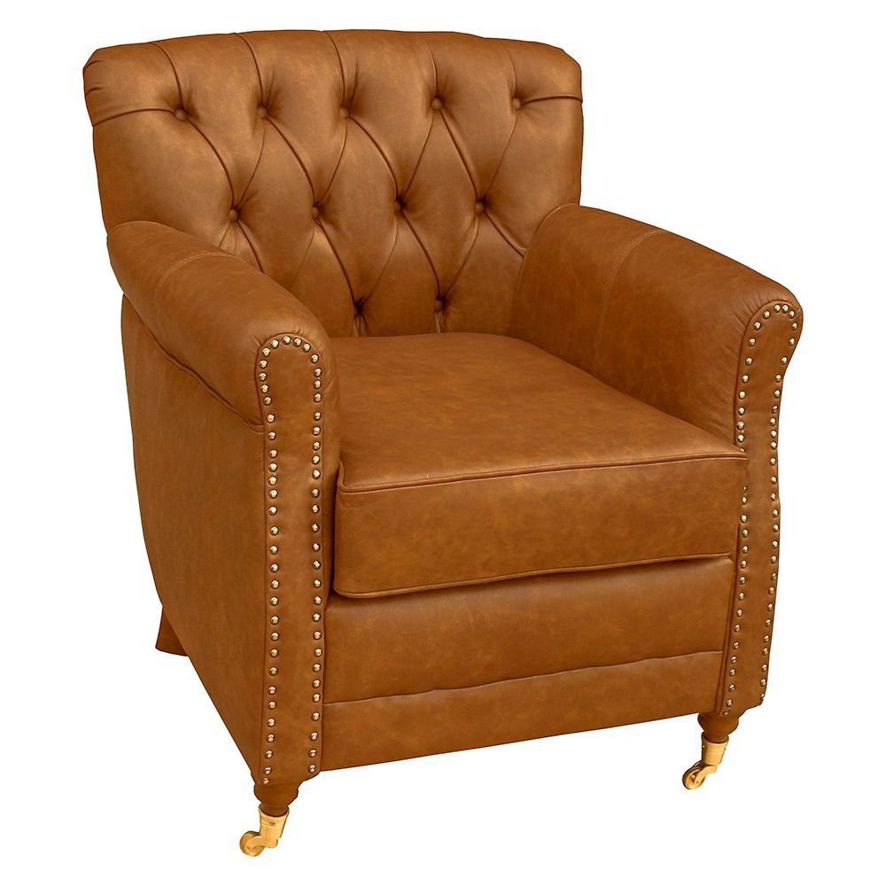 Kit 03 Poltronas Decorativas Sala de Estar Níger Pés Príncipe Couro Mel G58 - Gran Belo