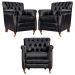 Kit 03 Poltronas Decorativas Sala de Estar Níger Pés Príncipe Couro Preto G58 - Gran Belo