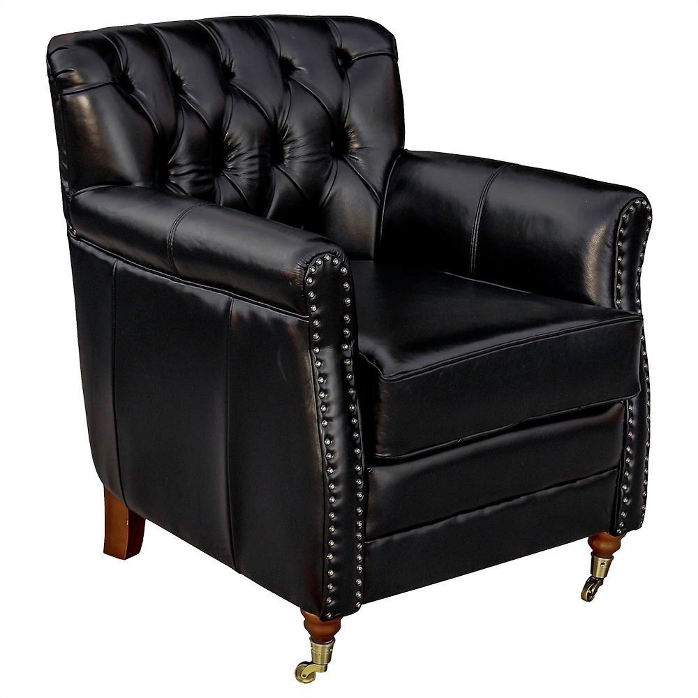 Kit 03 Poltronas Decorativas Sala de Estar Níger Pés Príncipe Couro Preto G58 - Gran Belo
