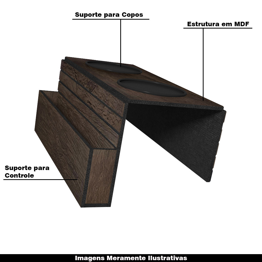 Kit 04 Esteiras Bandejas Com Suporte Para Copos e Controle Para Sofá MDF Tabaco G20 - Gran Belo