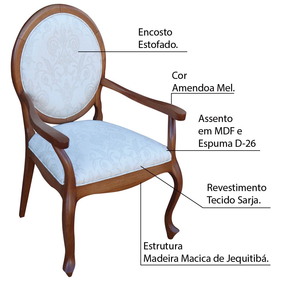 Kit 04 Poltronas Decorativas Sala de Estar Base Madeira Maciça Adrie Sarja Bege/Amêndoa Mel - Gran Belo