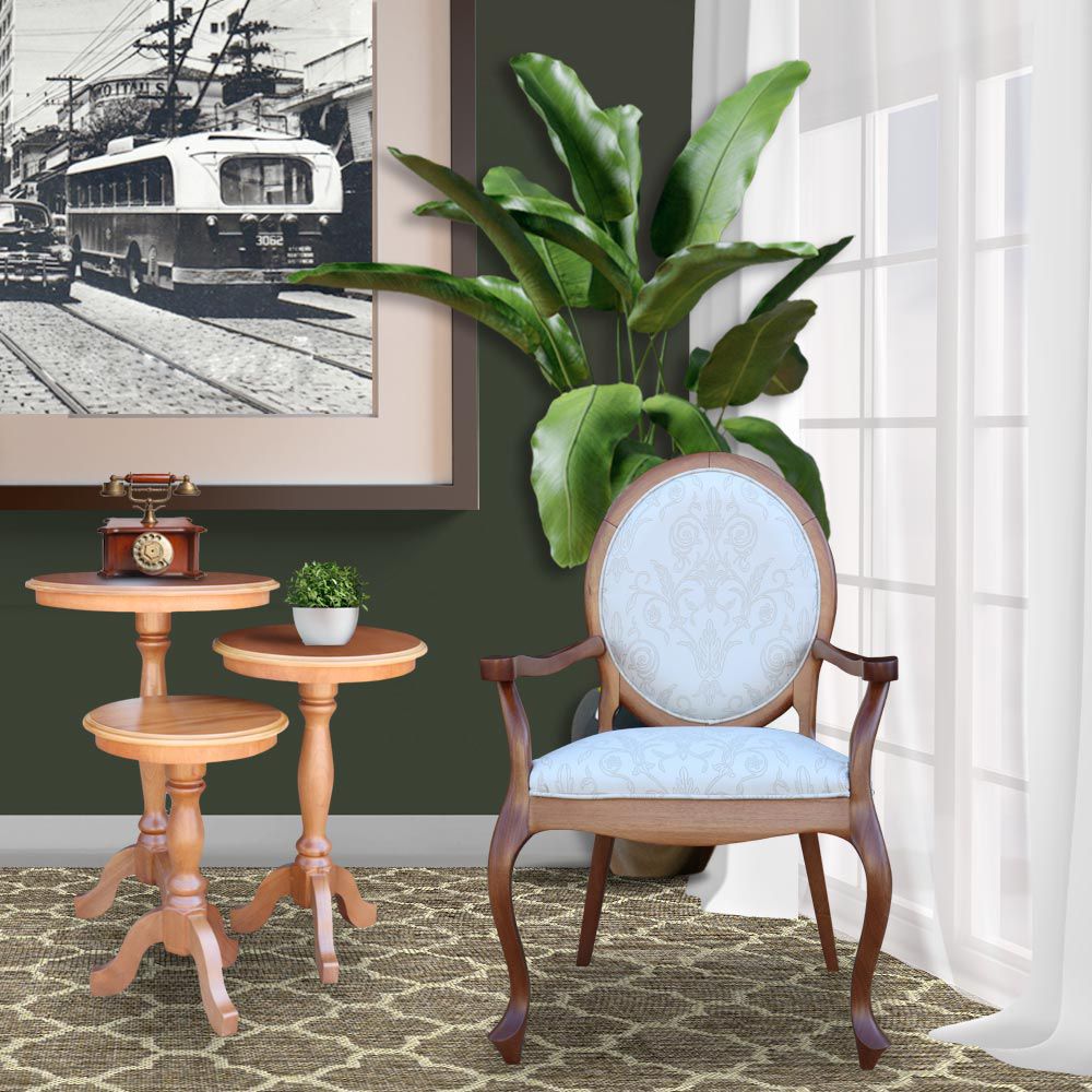 Kit 04 Poltronas Decorativas Sala de Estar Base Madeira Maciça Adrie Sarja Bege/Amêndoa Mel - Gran Belo