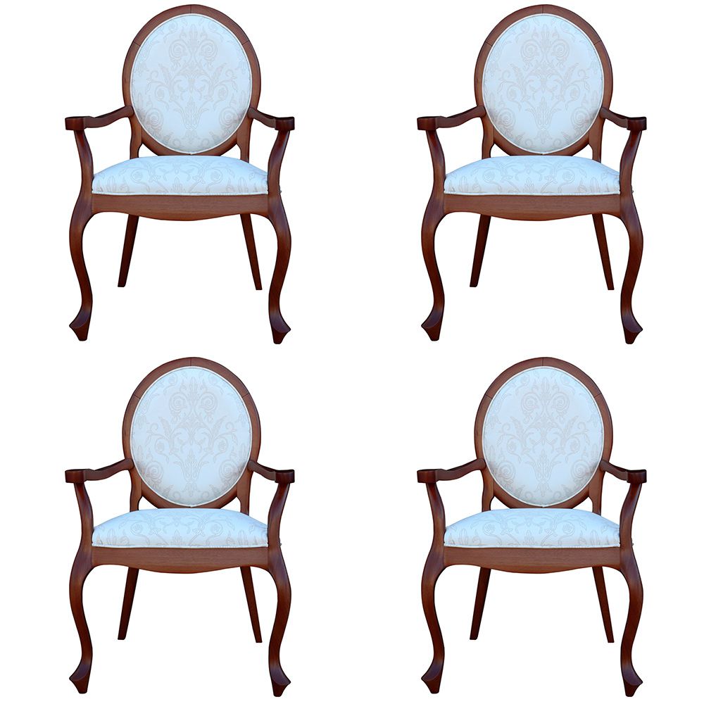 Kit 04 Poltronas Decorativas Sala de Estar Base Madeira Maciça Adrie Sarja Bege/Imbuia G36 - Gran Belo