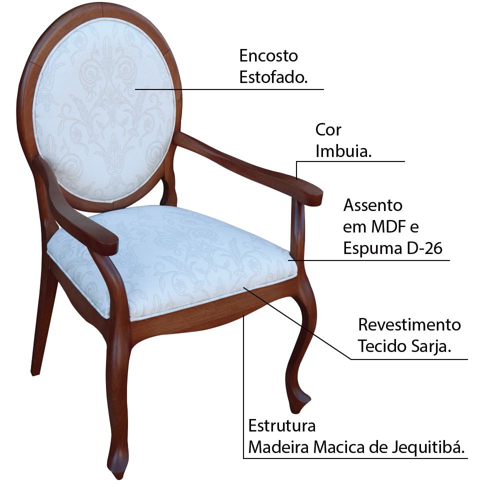 Kit 04 Poltronas Decorativas Sala de Estar Base Madeira Maciça Adrie Sarja Bege/Imbuia G36 - Gran Belo