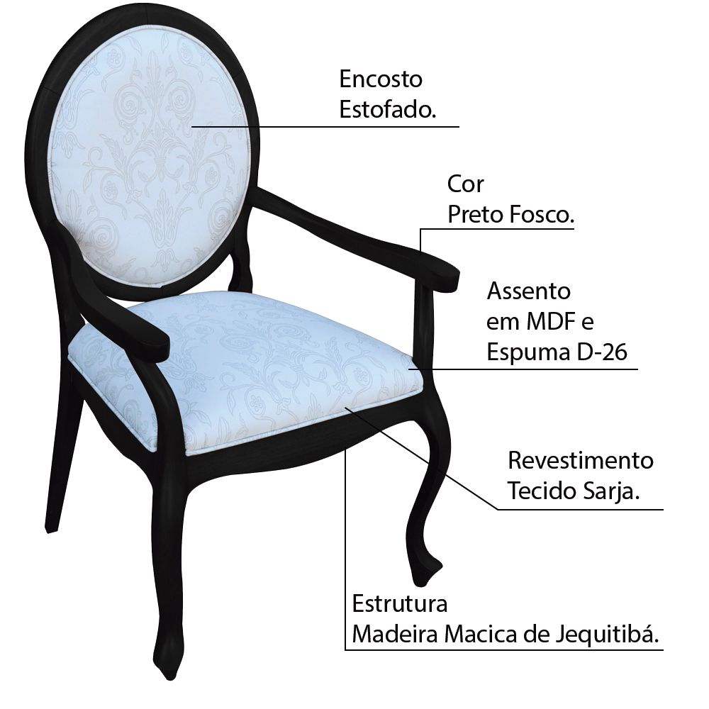 Kit 04 Poltronas Decorativas Sala de Estar Base Madeira Maciça Adrie Sarja Bege/Preto Fosco G36 - Gran Belo