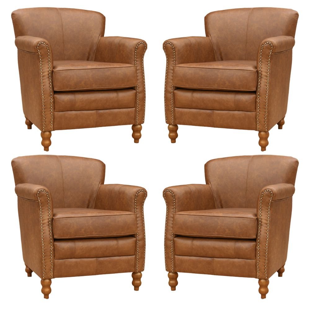 Kit 04 Poltronas Decorativas Sala de Estar Brunei Pés Madeira Couro Mel G58 - Gran Belo