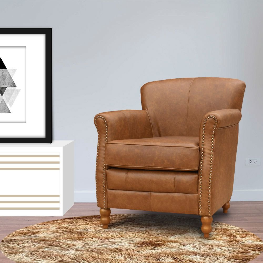 Kit 04 Poltronas Decorativas Sala de Estar Brunei Pés Madeira Couro Mel G58 - Gran Belo
