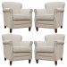 Kit 04 Poltronas Decorativas Sala de Estar Brunei Pés Madeira Couro Off White G58 - Gran Belo
