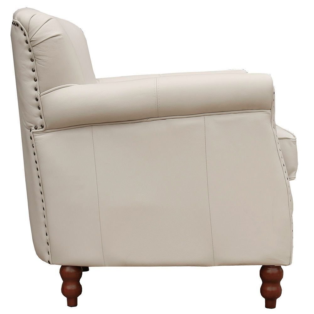 Kit 04 Poltronas Decorativas Sala de Estar Brunei Pés Madeira Couro Off White G58 - Gran Belo