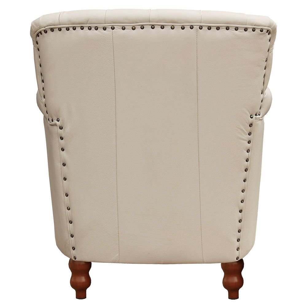 Kit 04 Poltronas Decorativas Sala de Estar Brunei Pés Madeira Couro Off White G58 - Gran Belo