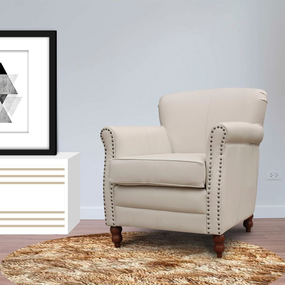 Kit 04 Poltronas Decorativas Sala de Estar Brunei Pés Madeira Couro Off White G58 - Gran Belo