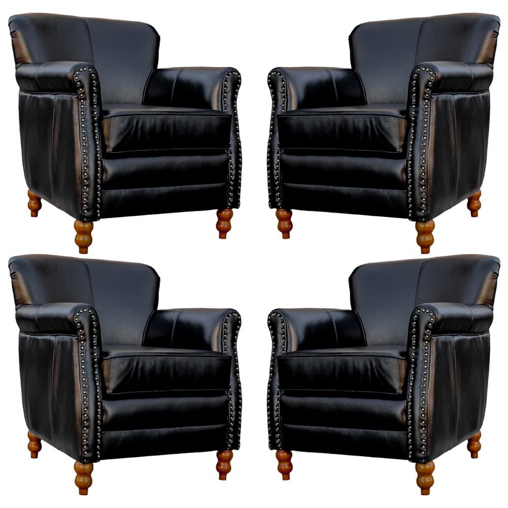 Kit 04 Poltronas Decorativas Sala de Estar Brunei Pés Madeira Preto Couro G58 - Gran Belo