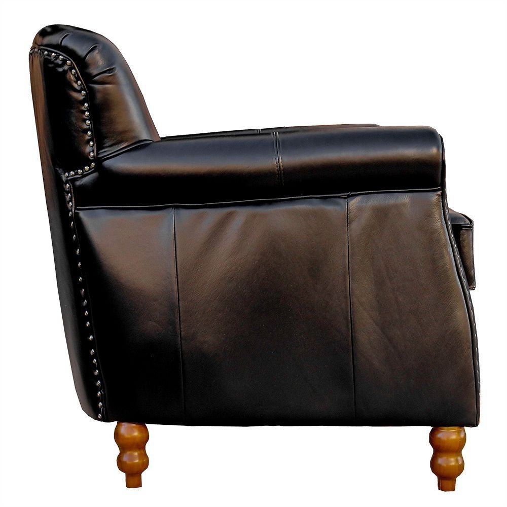 Kit 04 Poltronas Decorativas Sala de Estar Brunei Pés Madeira Preto Couro G58 - Gran Belo