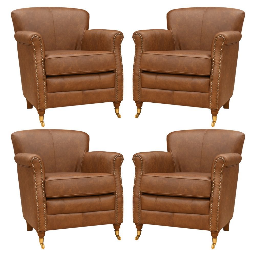 Kit 04 Poltronas Decorativas Sala de Estar Brunei Pés Príncipe Couro Mel G58 - Gran Belo