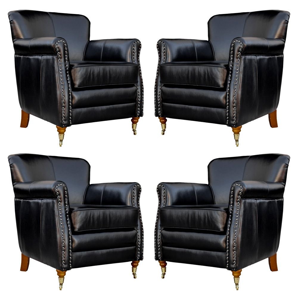 Kit 04 Poltronas Decorativas Sala de Estar Brunei Pés Príncipe Couro Preto G58 - Gran Belo