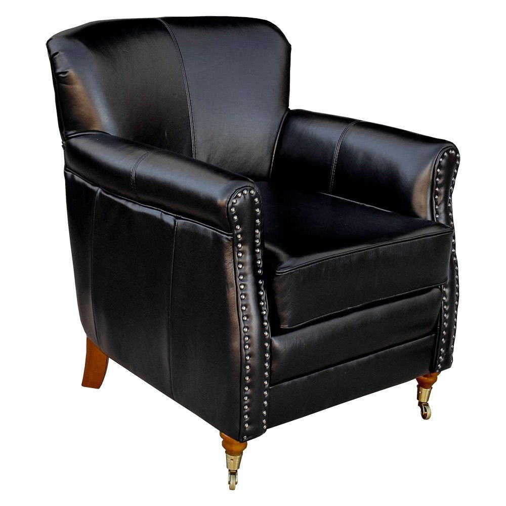 Kit 04 Poltronas Decorativas Sala de Estar Brunei Pés Príncipe Couro Preto G58 - Gran Belo