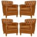 Kit 04 Poltronas Decorativas Sala de Estar Níger Pés Madeira Couro Mel G58 - Gran Belo