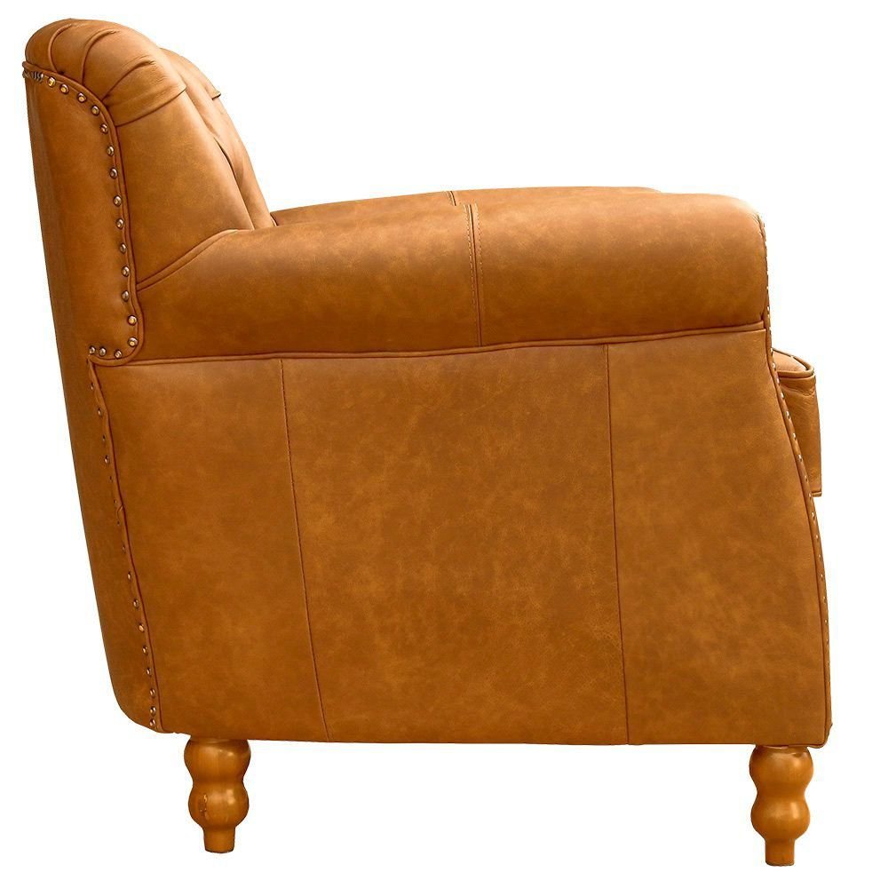 Kit 04 Poltronas Decorativas Sala de Estar Níger Pés Madeira Couro Mel G58 - Gran Belo
