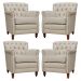 Kit 04 Poltronas Decorativas Sala de Estar Níger Pés Madeira Couro Off White G58 - Gran Belo