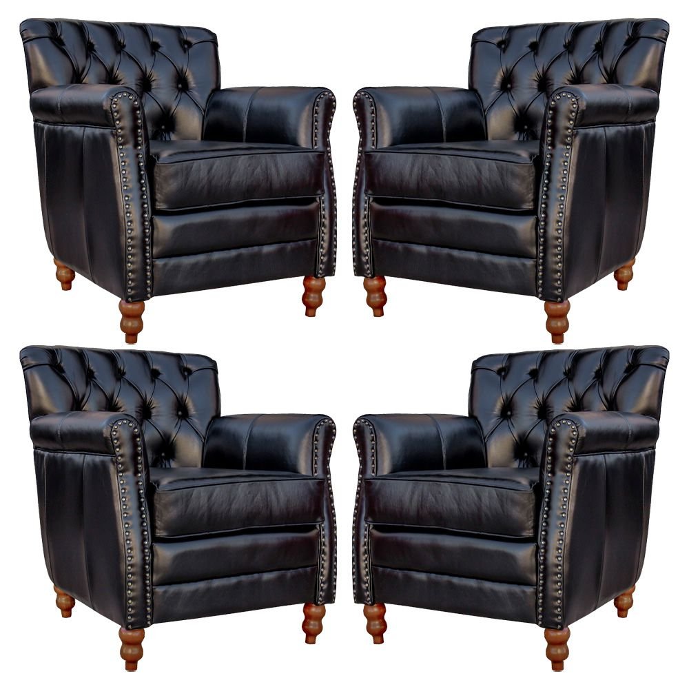 Kit 04 Poltronas Decorativas Sala de Estar Níger Pés Madeira Couro Preto G58 - Gran Belo