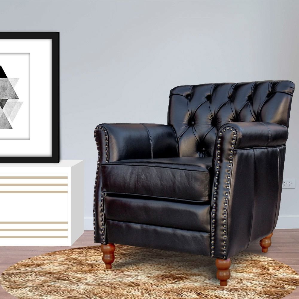 Kit 04 Poltronas Decorativas Sala de Estar Níger Pés Madeira Couro Preto G58 - Gran Belo