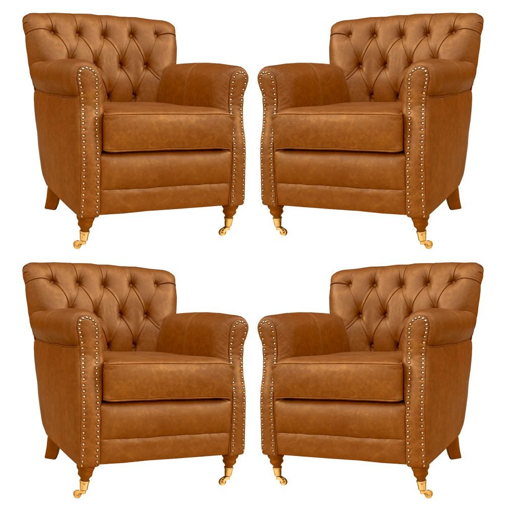 Kit 04 Poltronas Decorativas Sala de Estar Níger Pés Príncipe Couro Mel G58 - Gran Belo