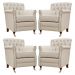 Kit 04 Poltronas Decorativas Sala de Estar Níger Pés Príncipe Couro Off White G58 - Gran Belo