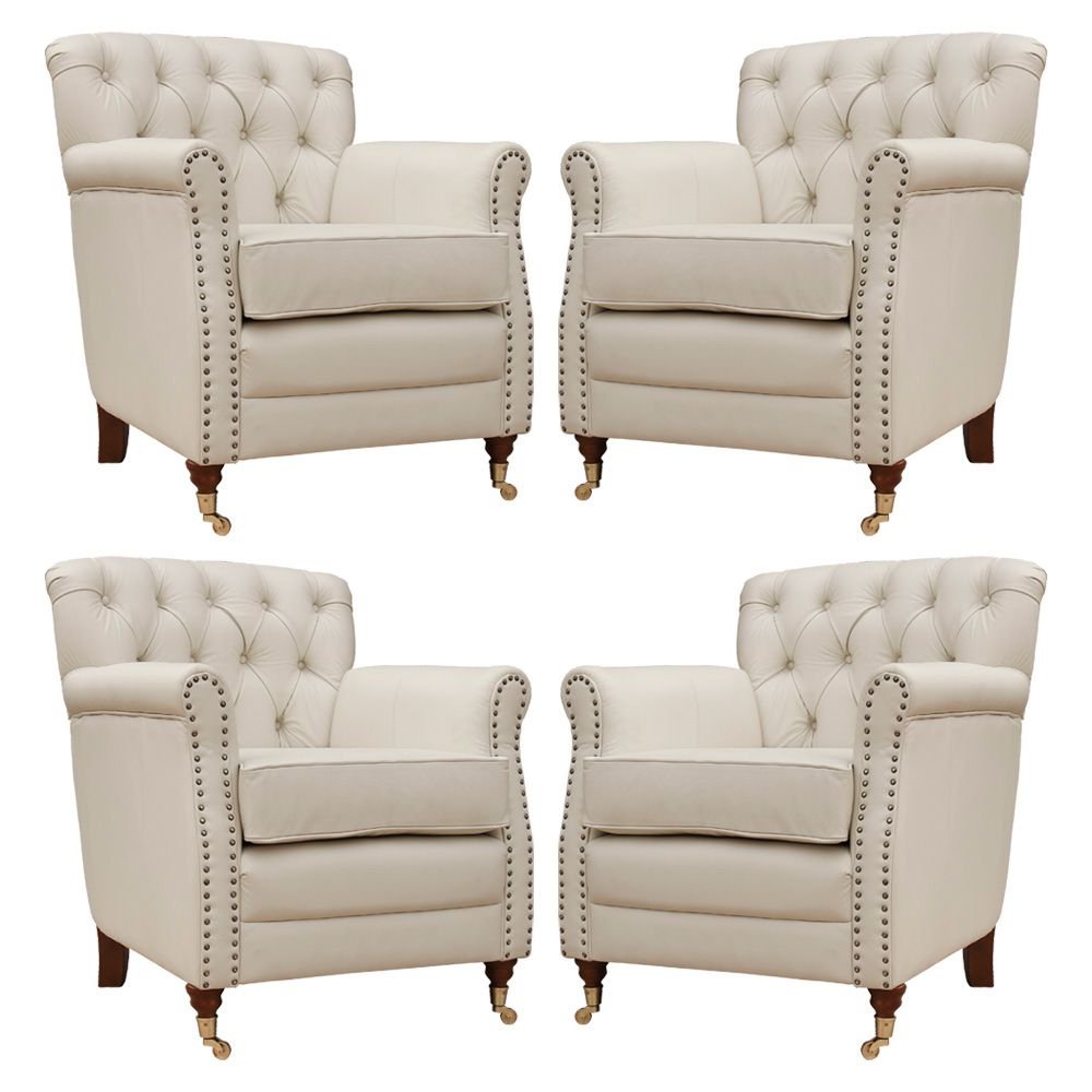 Kit 04 Poltronas Decorativas Sala de Estar Níger Pés Príncipe Couro Off White G58 - Gran Belo