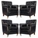 Kit 04 Poltronas Decorativas Sala de Estar Níger Pés Príncipe Couro Preto G58 - Gran Belo