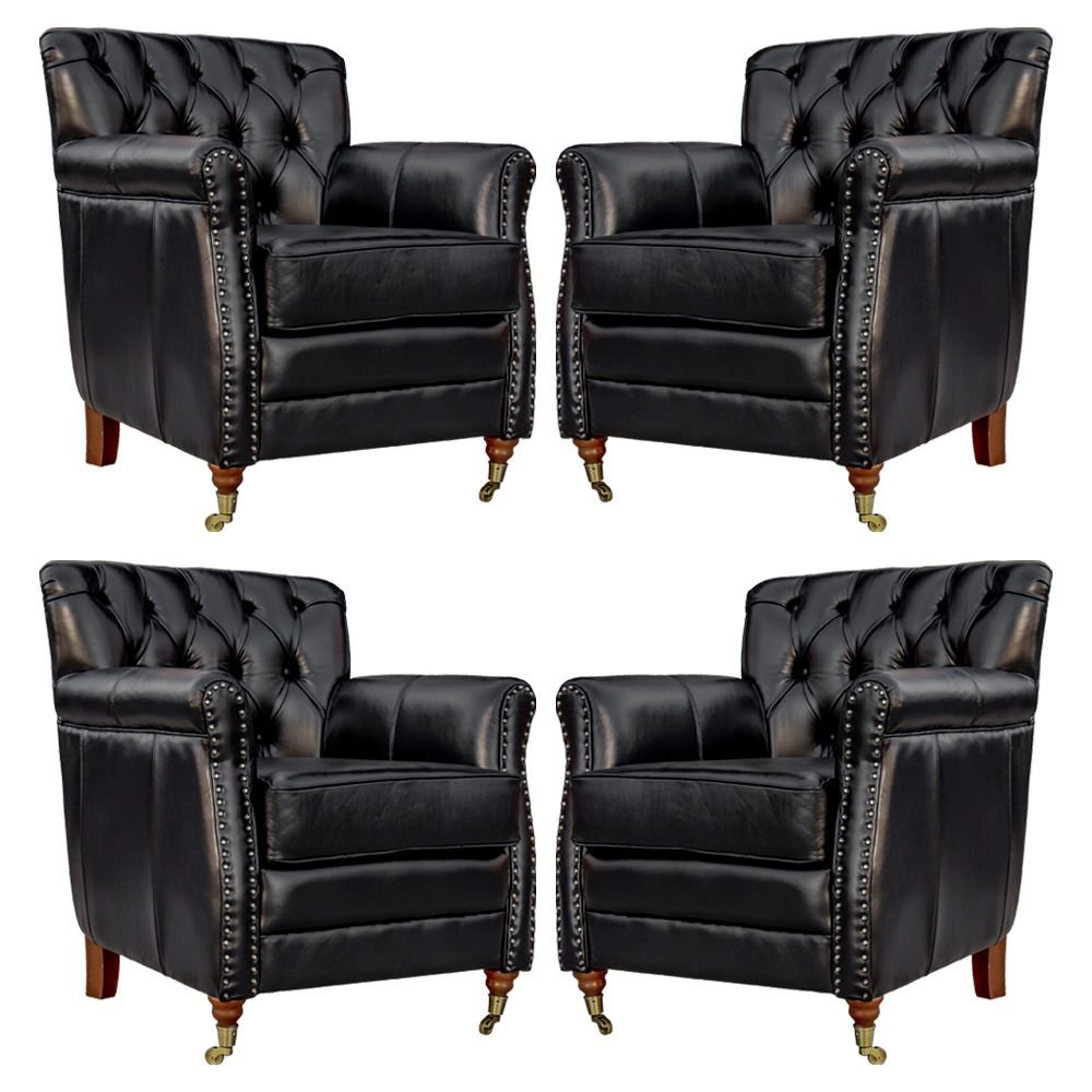 Kit 04 Poltronas Decorativas Sala de Estar Níger Pés Príncipe Couro Preto G58 - Gran Belo