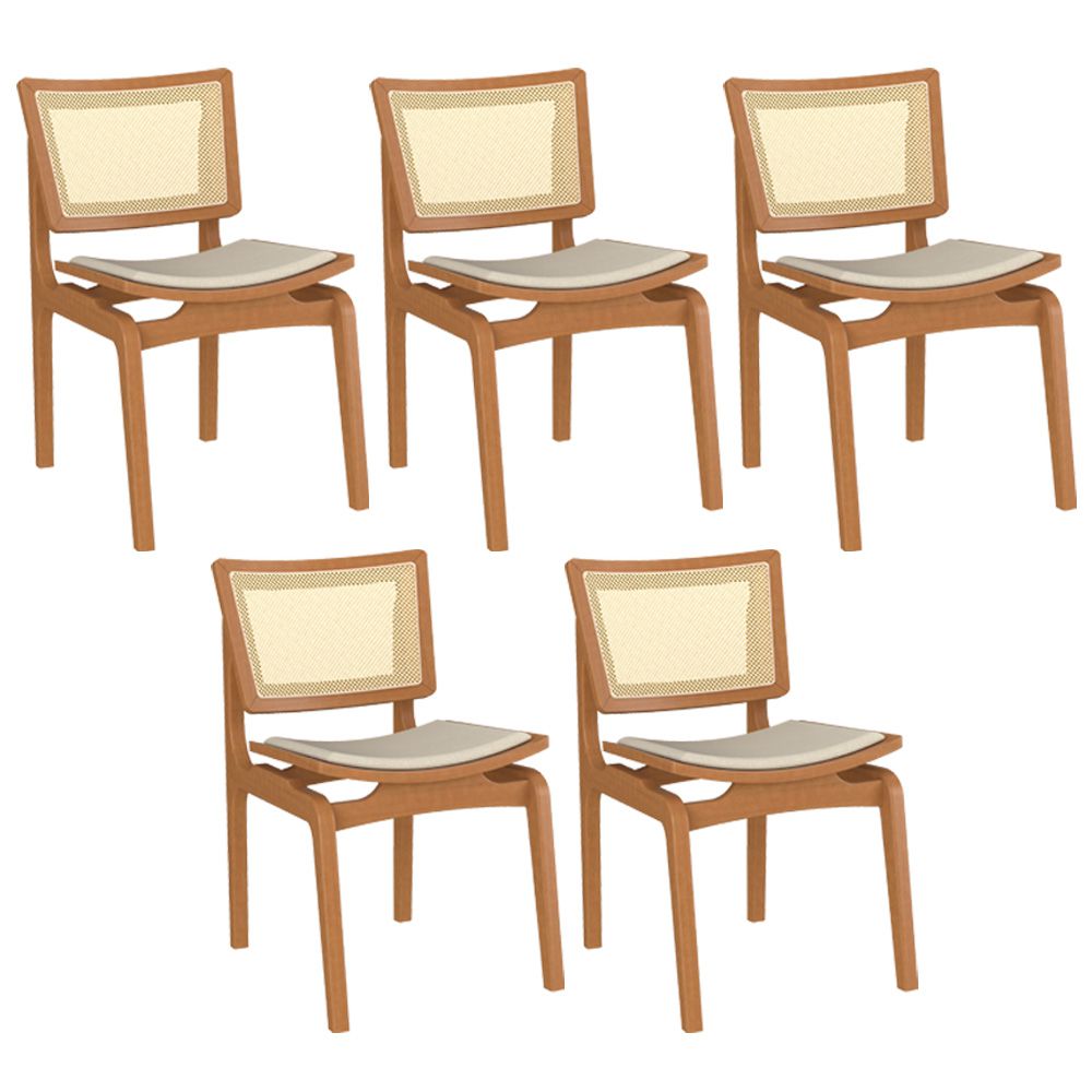 Kit 05 Cadeiras Decorativas Sala de Jantar Madeira Champagne Ravi Linho Bege G60 - Gran Belo