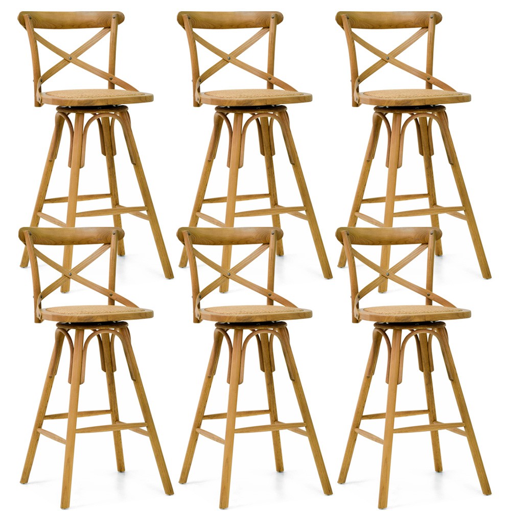 Kit 06 Banquetas Bistrô Gourmet Para Cozinha Blair Base Giratória Oak G04 - Gran Belo