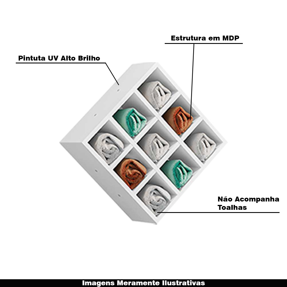 Kit 08 Nichos Porta Toalhas 09 Lugares 40x40cm Branco G01 - Gran Belo