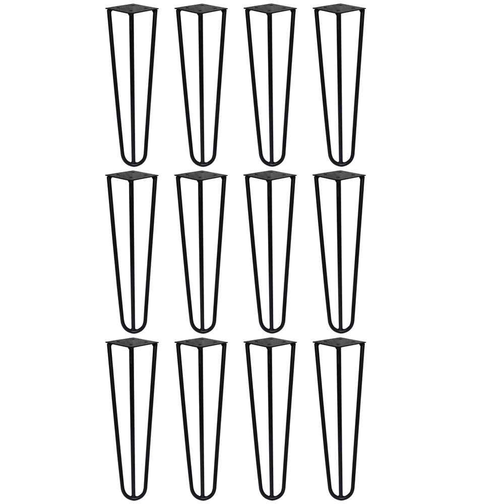 Kit 12 Pés de Metal 25 CM Hairpin Legs Mesas de Centro Puffs Preto G41