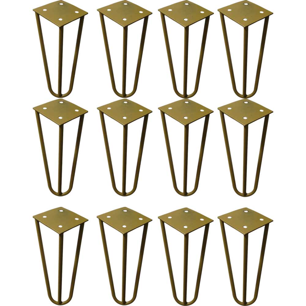 Kit 12 Pés de Metal 25 CM Hairpin Legs Rack e Puffs Dourado G41