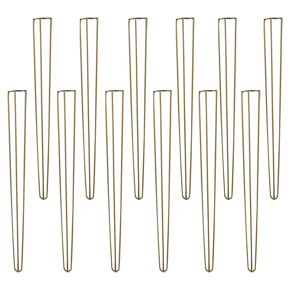 Kit 12 Pés de Metal 90 CM Hairpin Legs Aparador e Mesa de Canto Dourado G41