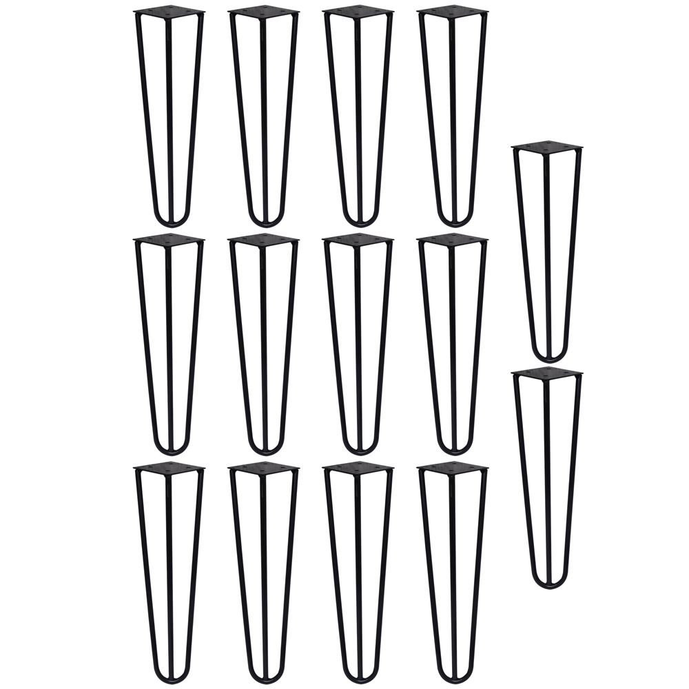 Kit 14 Pés de Metal 25 CM Hairpin Legs Mesas de Centro Puffs Preto G41