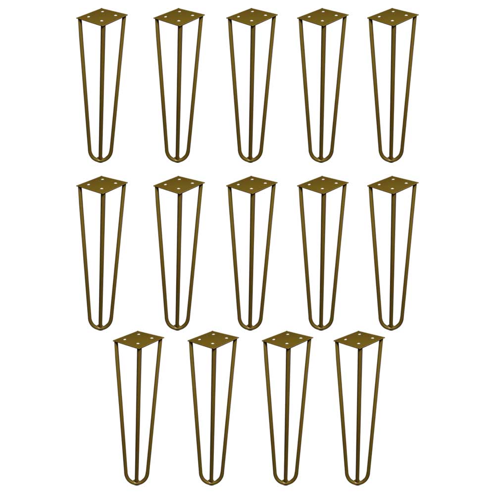 Kit 14 Pés de Metal 25 CM Hairpin Legs Rack e Puffs Dourado G41
