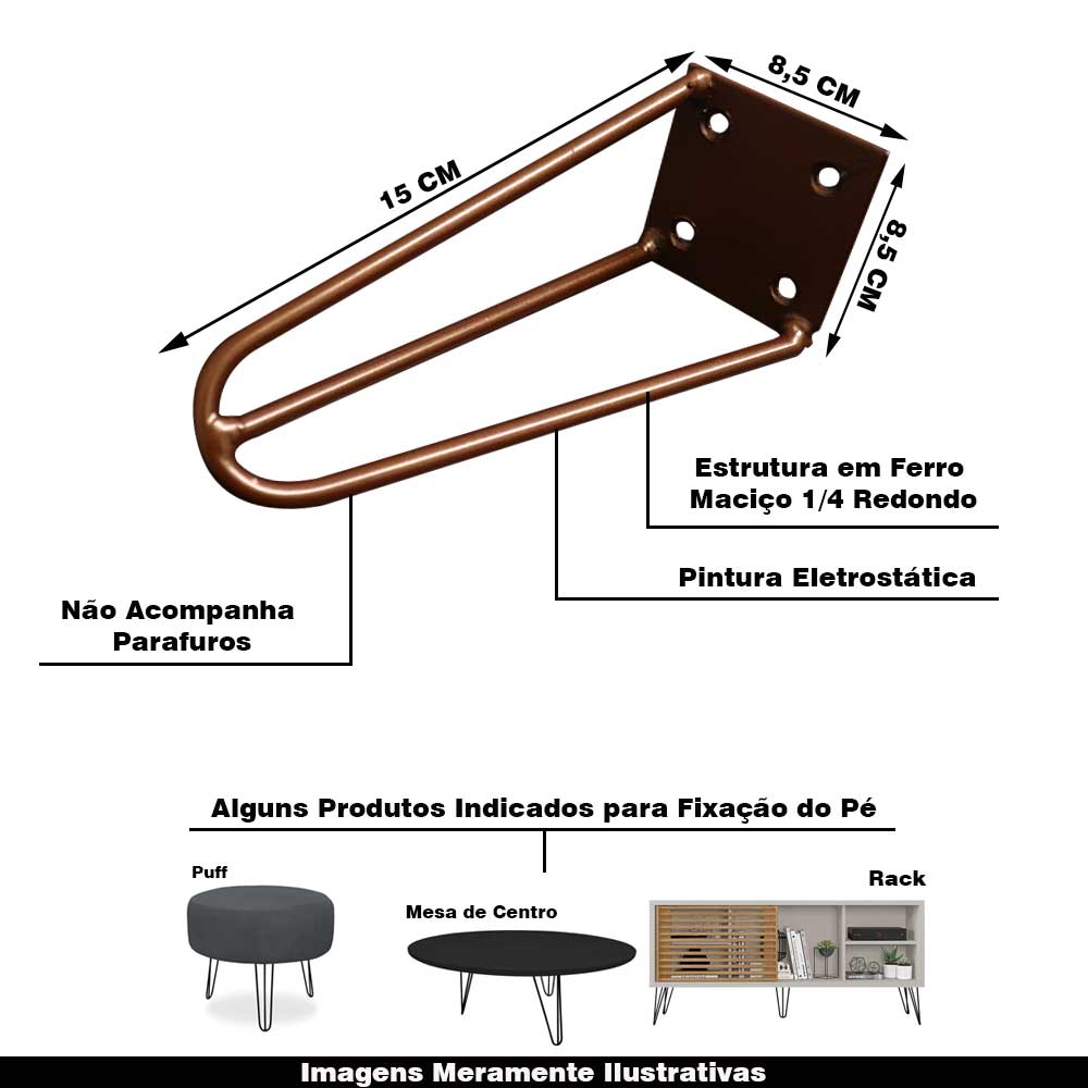 Kit 18 Pés de Metal 15 CM Hairpin Legs Mesas de Centro Puffs Bronze G41