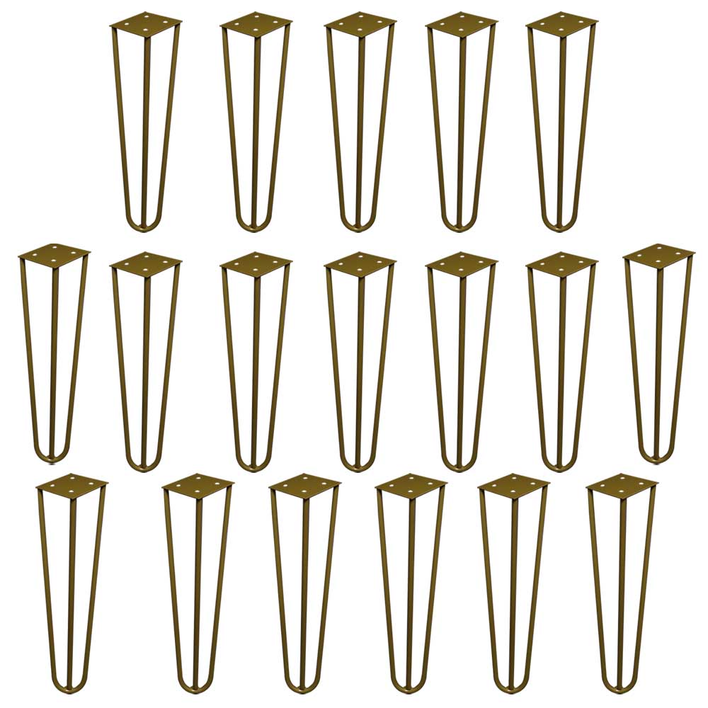 Kit 18 Pés de Metal 25 CM Hairpin Legs Rack e Puffs Dourado G41
